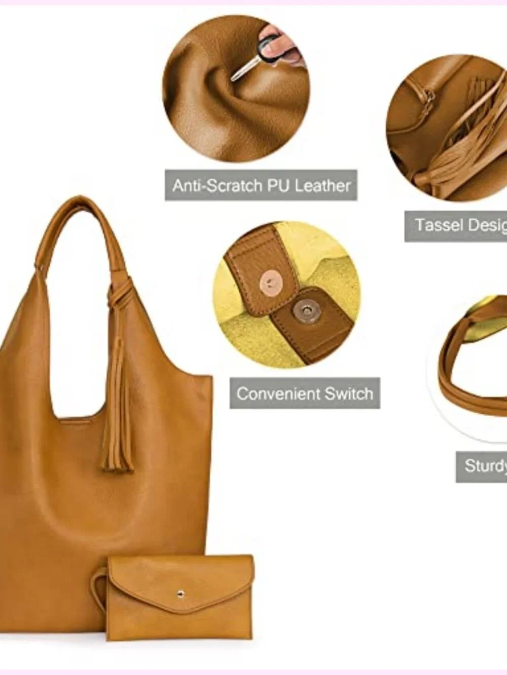 Slouchy Hobo Bag with Tassel Detailing and Matching Wallet